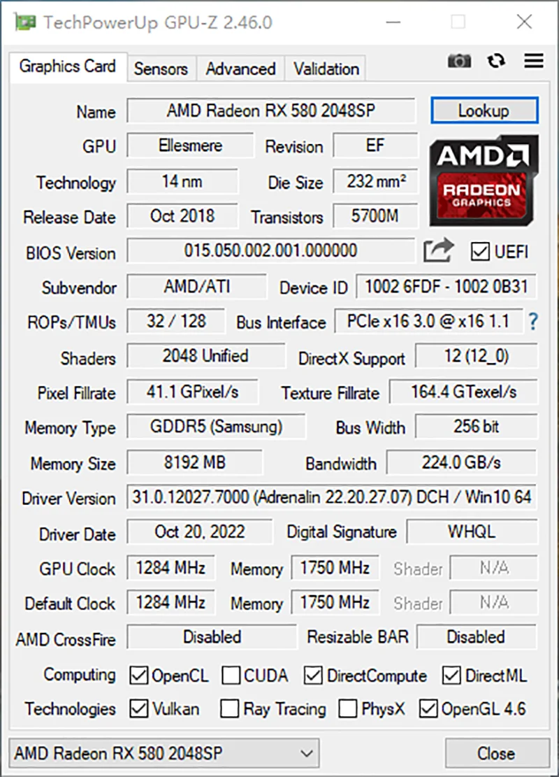 Carte Graphique AMD Radeon RX 580 8GB GDDR5 MLLSE – Gaming Full HD